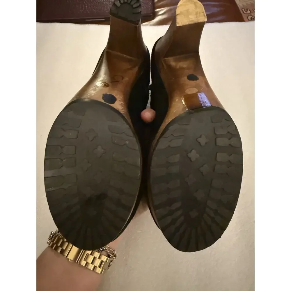 See by Chloe | Solfo Black Suede Leather Buckle Wood Platform Boho Booties 38 8